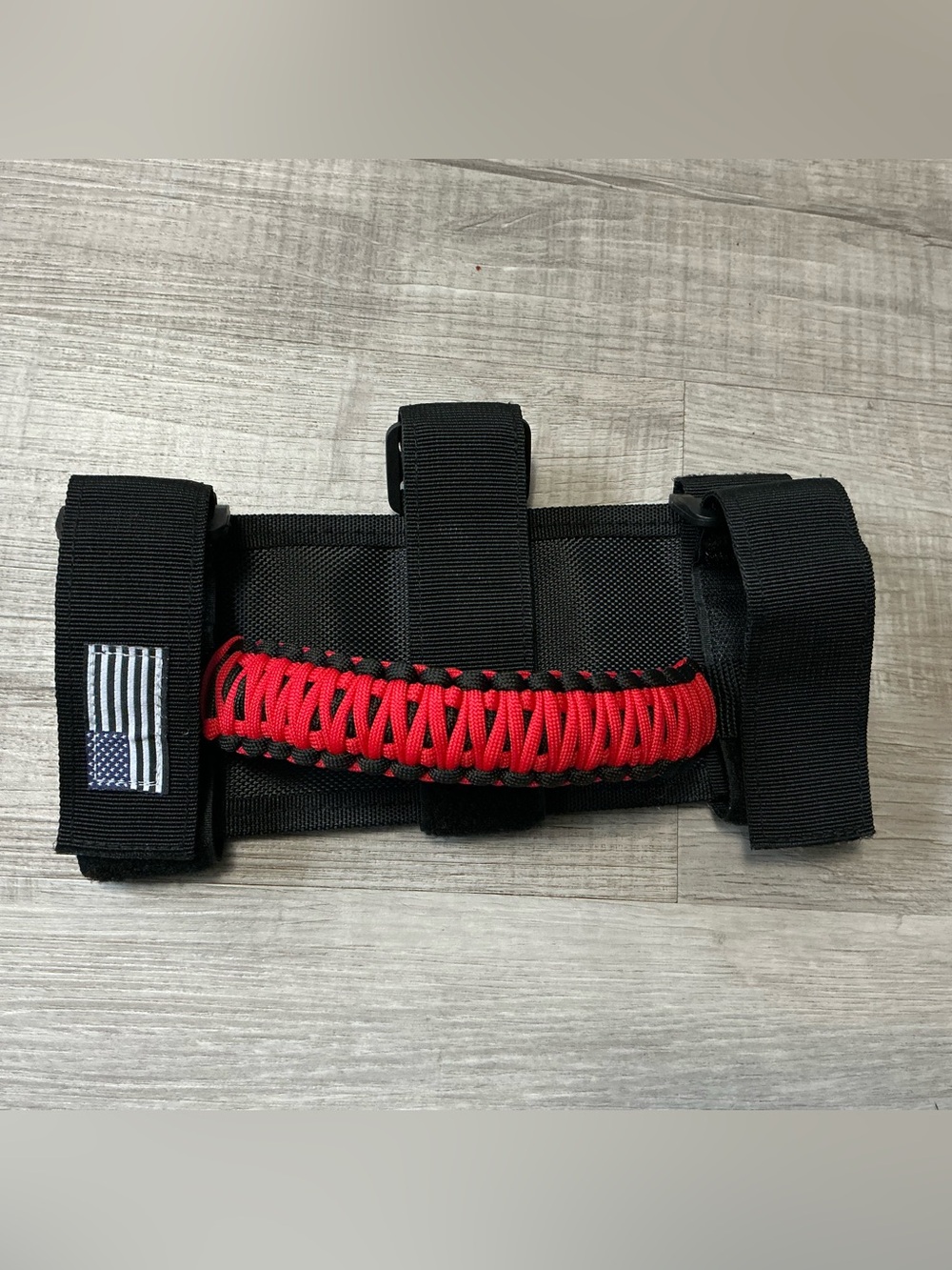 Paracord Roll Bar Grab Handle Red Black Woven Grip American Flag Patch